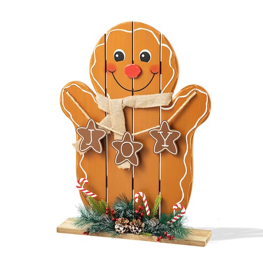 Glitzhome; Glitzhome® 24" Wood Gingerbread Man Porch Décor; Category:Outdoor Christmas Decorations; Image:1